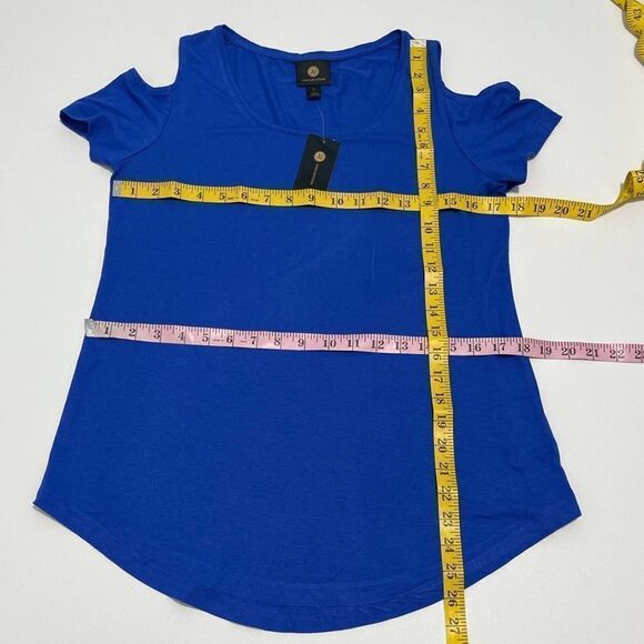 JM Collection Cold Shoulder Top Short Sleeves Blue Dragon Stretchy Scoop Neck XS - Picture 4 of 9